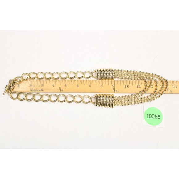Stephan-Adrian Curb & Ball Chain Multi Strand Necklace Polished Gold Tone 25" - Picture 6 of 6